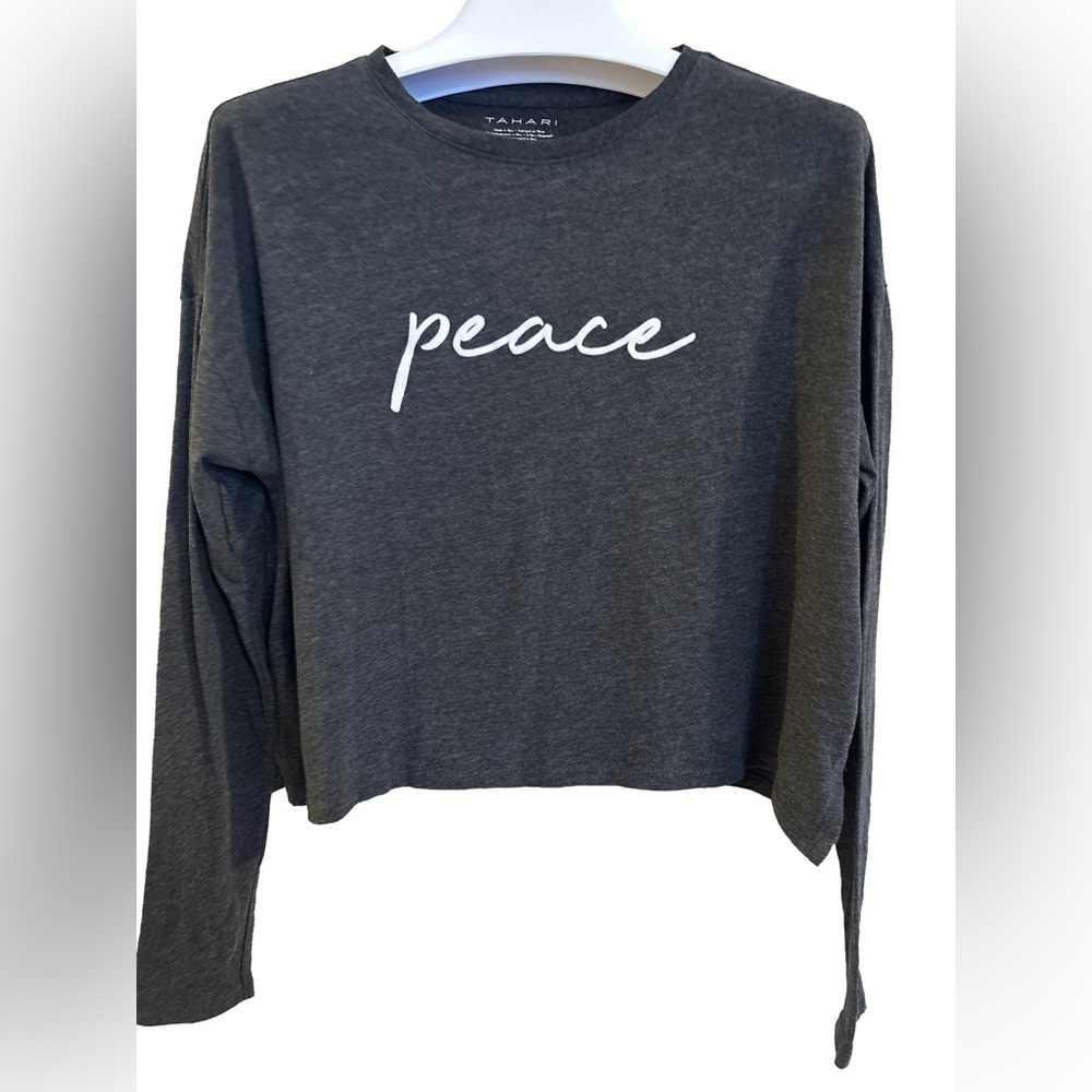 Women’s Tahari Charcoal Long Sleeve “peace” Cropped Tee, Size S